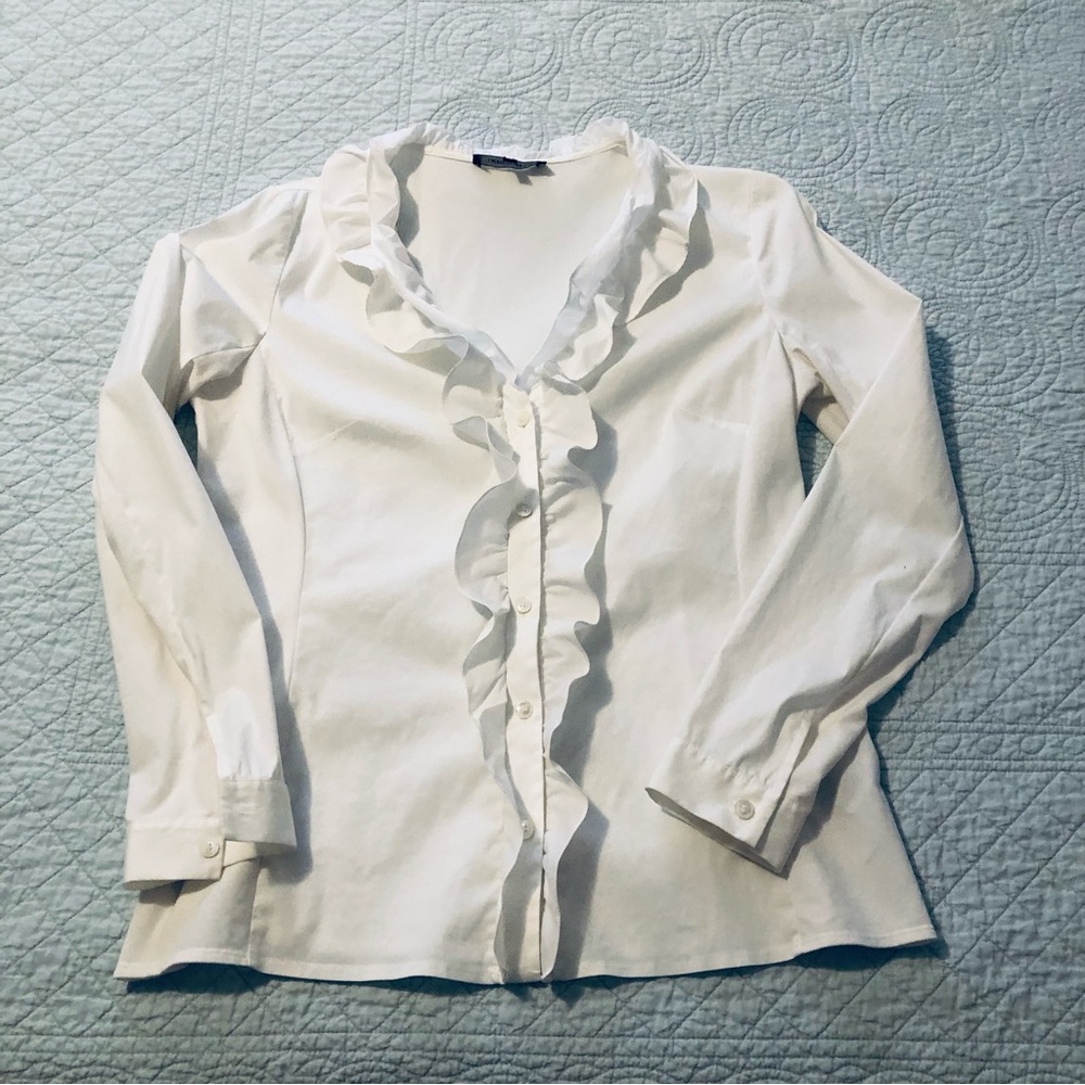 Lafayette 148 ruffle button down shirt blouse top. Size 8.
